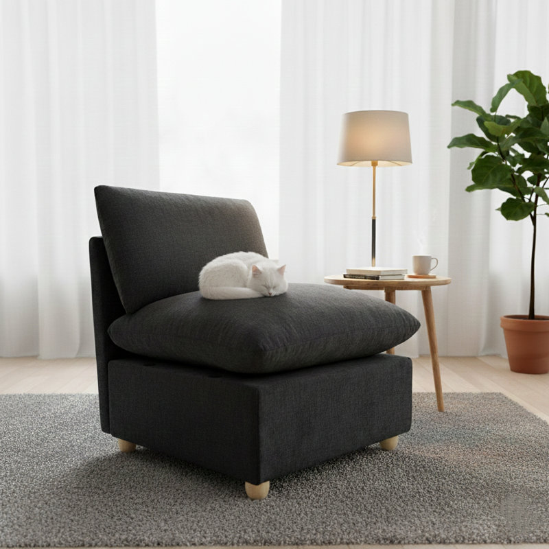 Chaise d'appoint modulaire en chenille 28,7 po, chaise longue sans accoudoirs pour salon, Gris