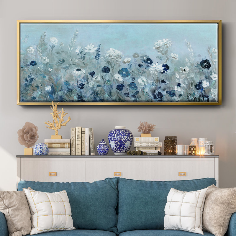 Teal Light Garden- Framed Canvas, 24" H x 60" W