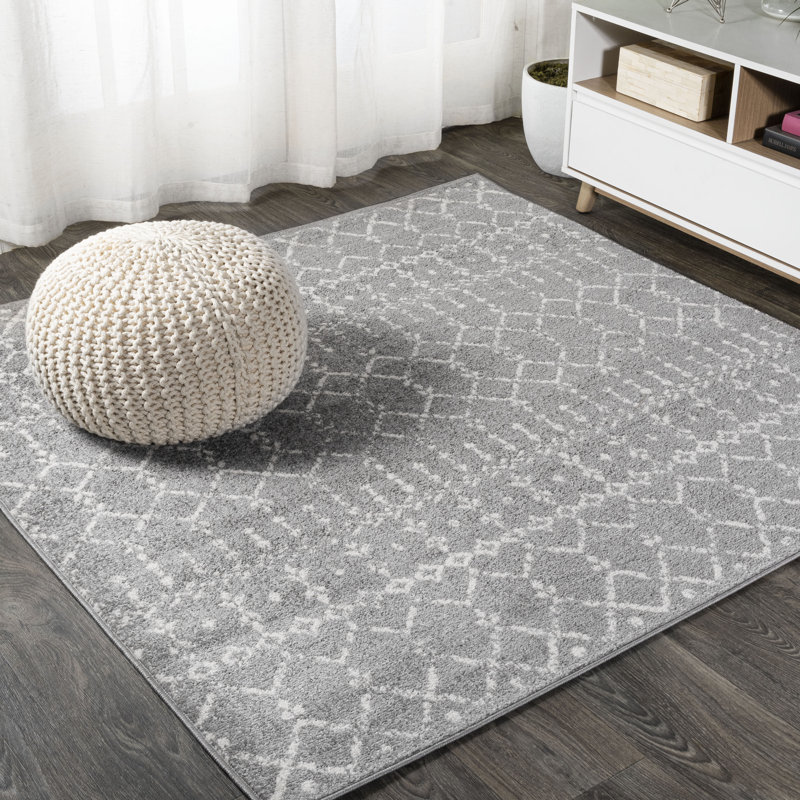 Kateshia Moroccan HYPE Boho Vintage Diamond Gray/Ivory Rug, Square 5'