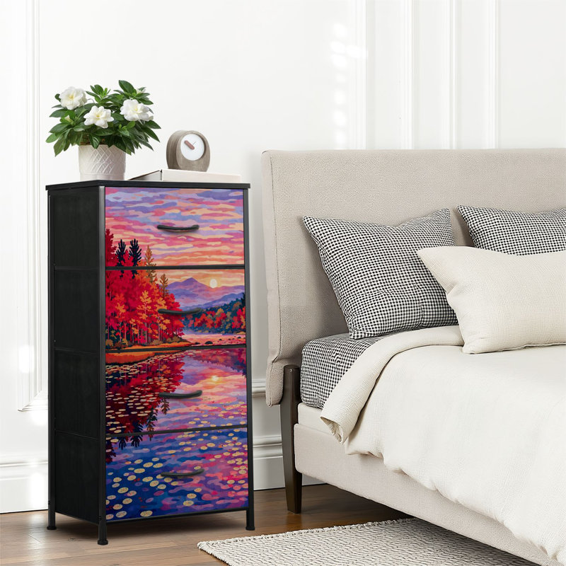 4 Drawer Dresser for Bedroom, Narrow Chest of Drawers, Wooden Top and Study Iron Frame 18"x37.5"-(WxH)