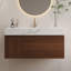 Meuble-lavabo suspendu de 91 cm (36 po) avec dessus en pierre frittée sans joint et lavabo en céramique – 1 tiroir à fermeture douce + 1 armoire, fixation murale-729145207