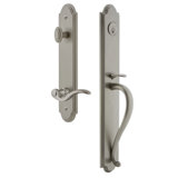 Arc Handleset with Deadbolt and Bellagio Door Lever and Rosette