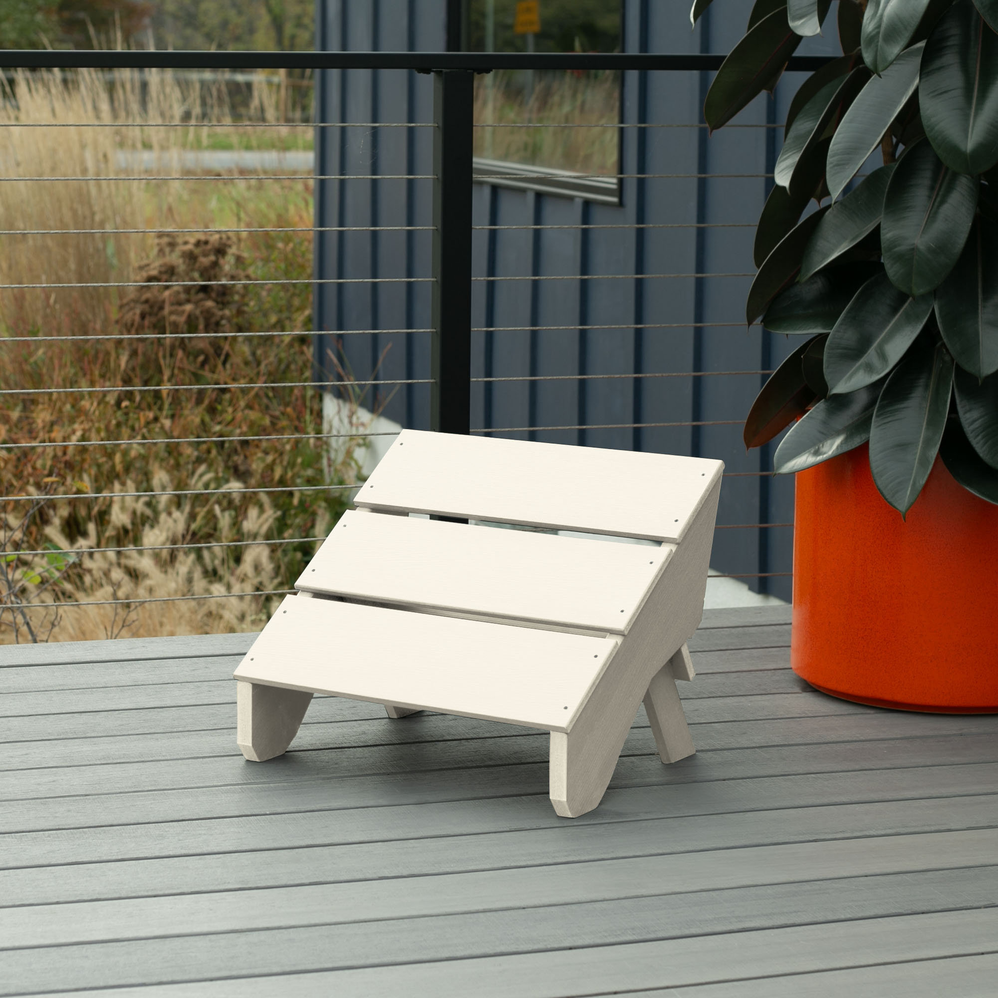 Byrnes Outdoor Ottoman, Whitewash