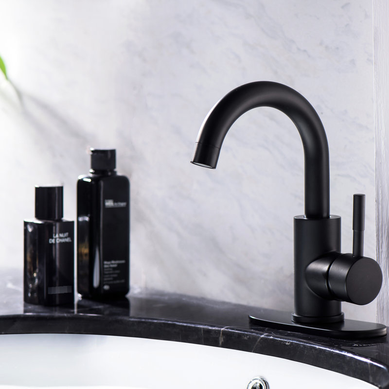 Robinet de salle de bain noir mat monté sur le comptoir - Monotrou, poignée, fabriqué en acier inoxydable pour une fonctionnalité optimale et un look élégant