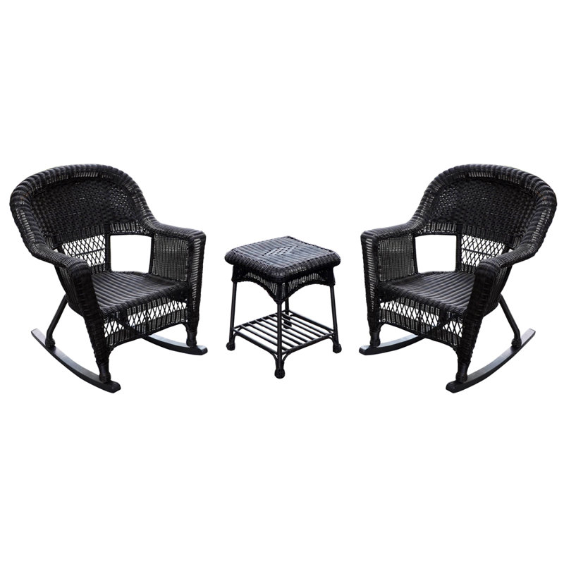 Chaise berçante en osier Raenesha, Noir, Pas de coussin