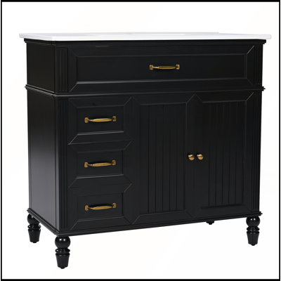 36-Inch Bathroom Vanity with Sink, Vintage Design, Ample Storage, Soft-Close Mechanism, and Durable MDF Board in Black