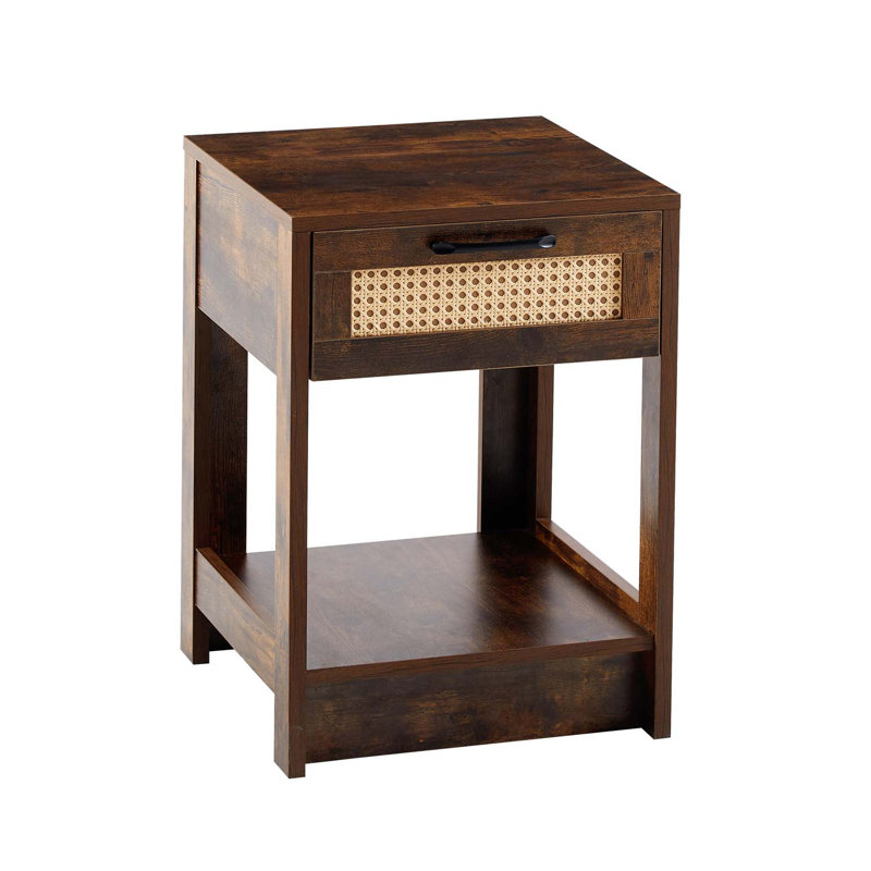 Table de bout en rotin de 15,75 po, table de chevet avec tiroir et table de chevet pour petits espaces