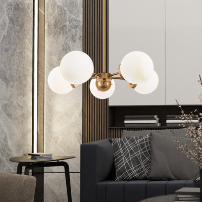 Luminaire suspendu sphère 5 lumières Mid-Century