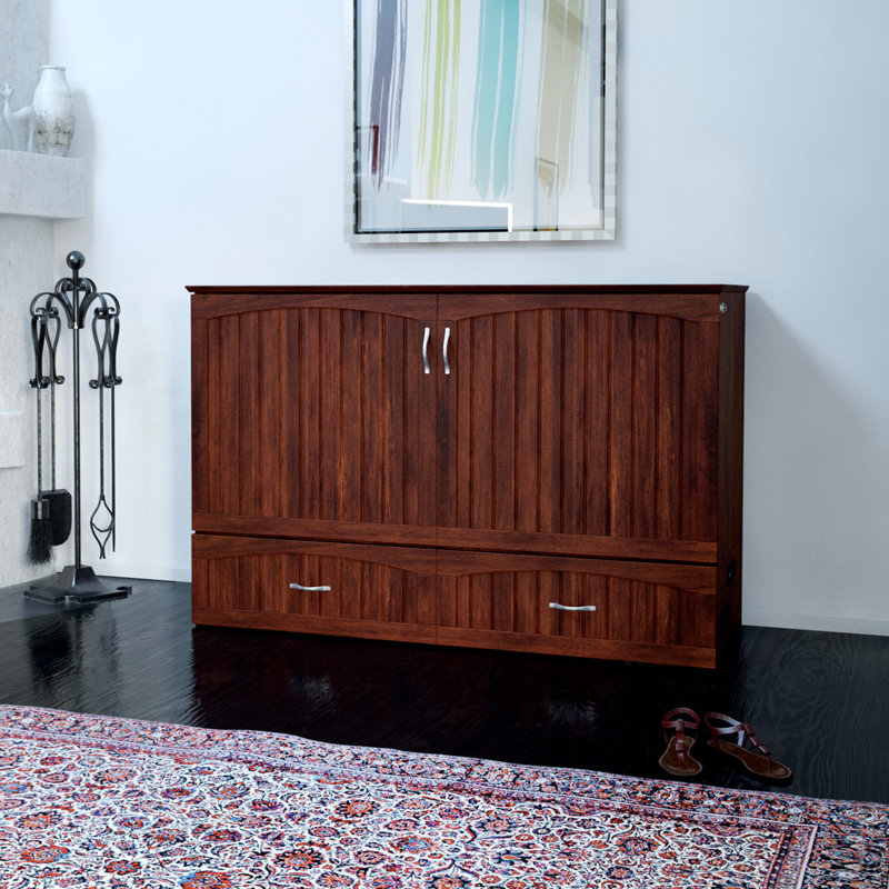 Lit escamotable avec rangement, matelas de 6 po et chargeur intégré Fabiano, Noyer, Grand