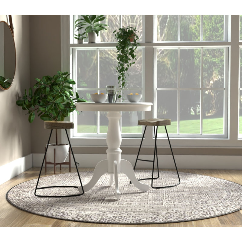 Fairview 30" Round Pedestal Bar Table With 2 Saga 25" Counter Stools - Pure White And Natural Seat With Base