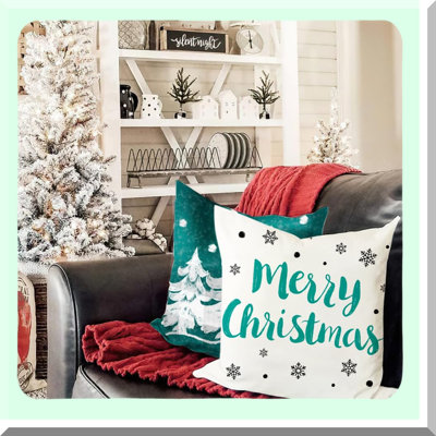Winter Wonderland Pillow Covers - Set of 4 Decorative Cushion Cases for Home Decor, Merry Tree Snowflake Holiday Throw Pillowcases