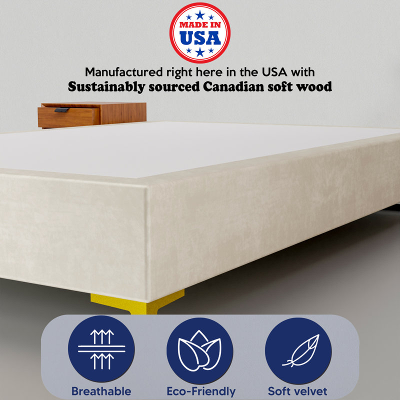 Karvin 15" Premium Velvet Material Wood Box Spring/Bed Frame, Durable, Stylish, Multi Color, Twin XL, Taupe