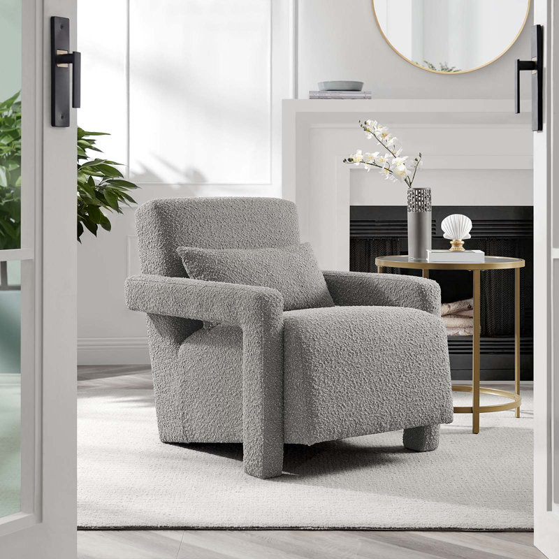 Modway Mirage Boucle Upholstered Armchair, Light Gray 100% Polyester