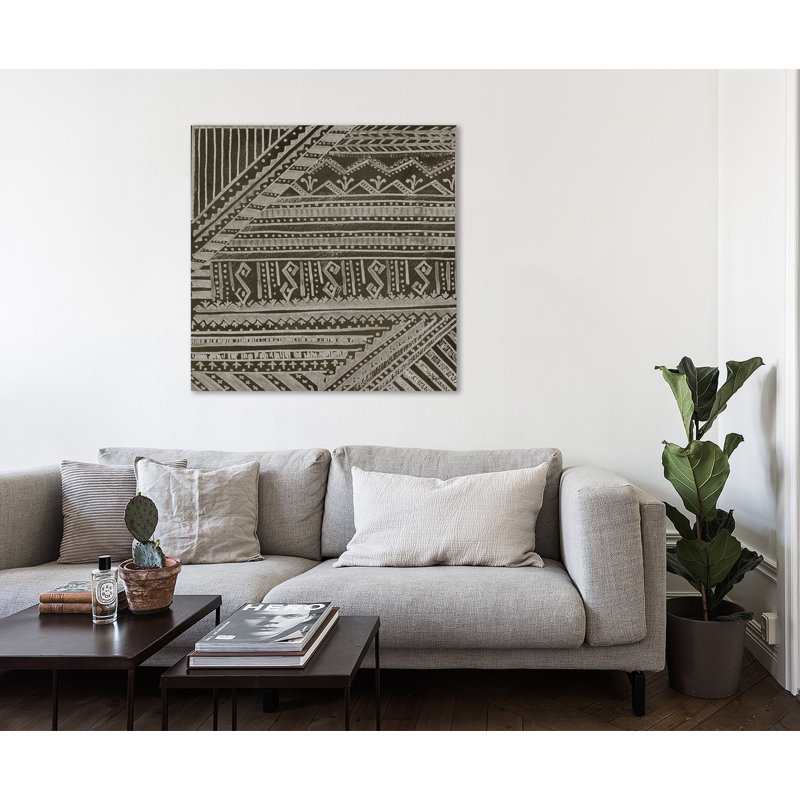 Tissu tribal Boho - impression sur toile tendue, H 12 po x l 12 po x P 1,5 po