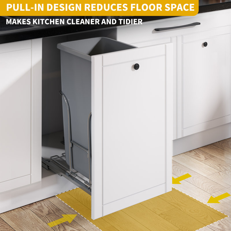 Balconera 43-QT Pull-Out Trash Can With Lid Single Bins Sliding Under Mount Kitchen Pullout Waste Container Trash Can
