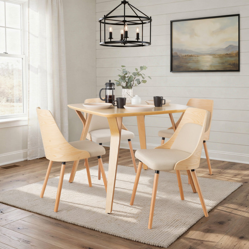 Aurika Side Chairs with Tapered Wood Legs, Natural, Cream Fabric