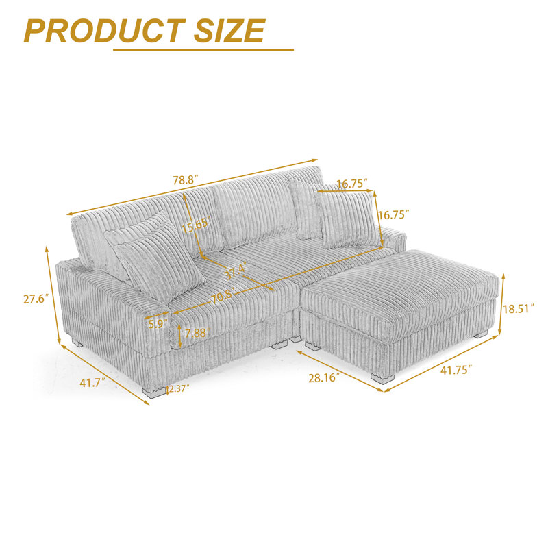 Canapé modulaire rembourré 3 pièces en flanelle de fourrure de lapin brun clair avec coussins décoratifs et repose-pieds 3 pièces