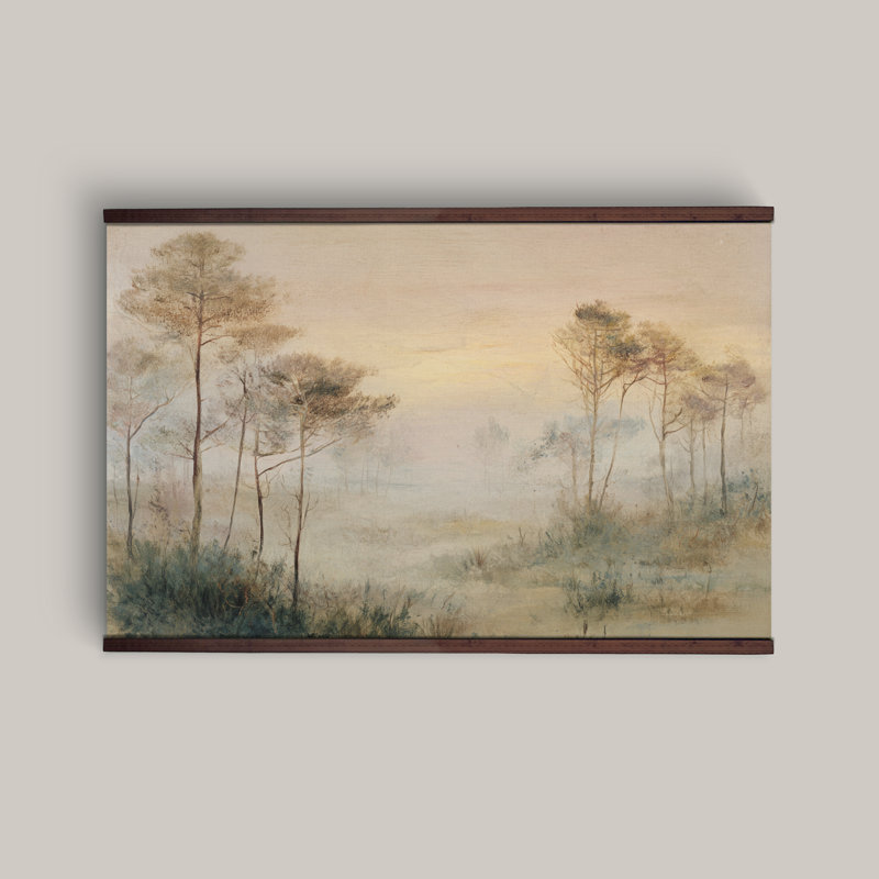 Tapisserie «Misty Tree Landscape», toile suspendue avec support en bois, H 45 po x l 73 po