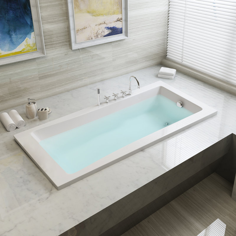 Kingston Brass Aqua Eden 59-Inch Acrylic Rectangular Drop-In Tub with Drain, Right