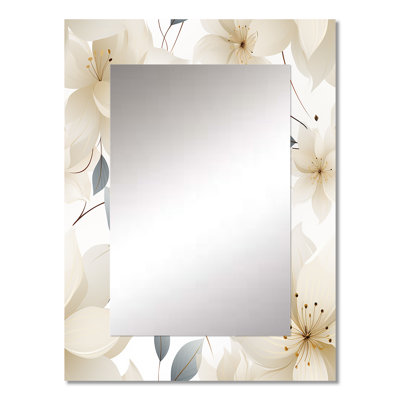 Zakaria élégant motif floral ivoire - miroir floral, miroir mural décoratif floral, impression d'art en métal