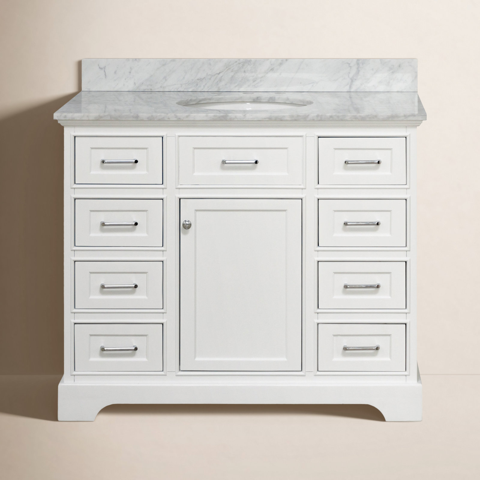 Ronnie 42'' Single Bathroom Vanity, White, Carrara Marble