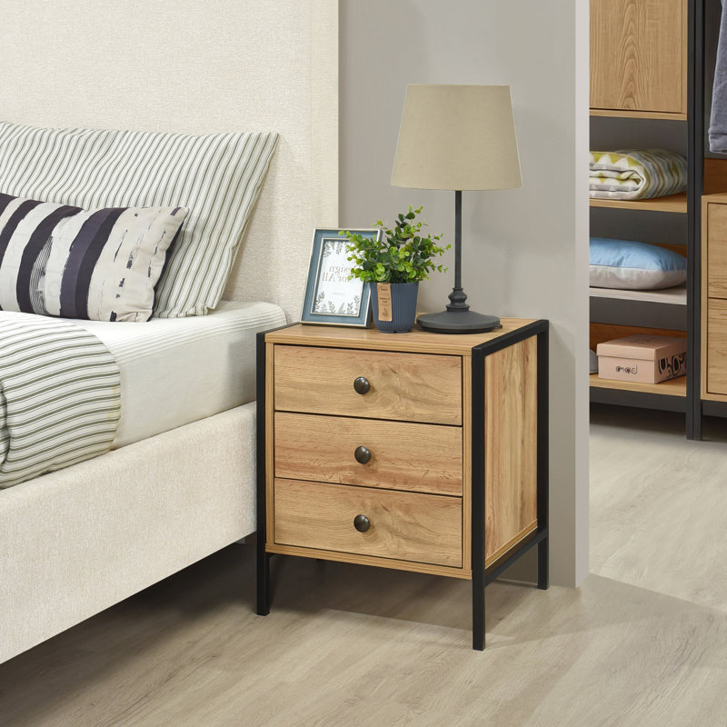Alva 3 Drawer Bedside Table, Oak