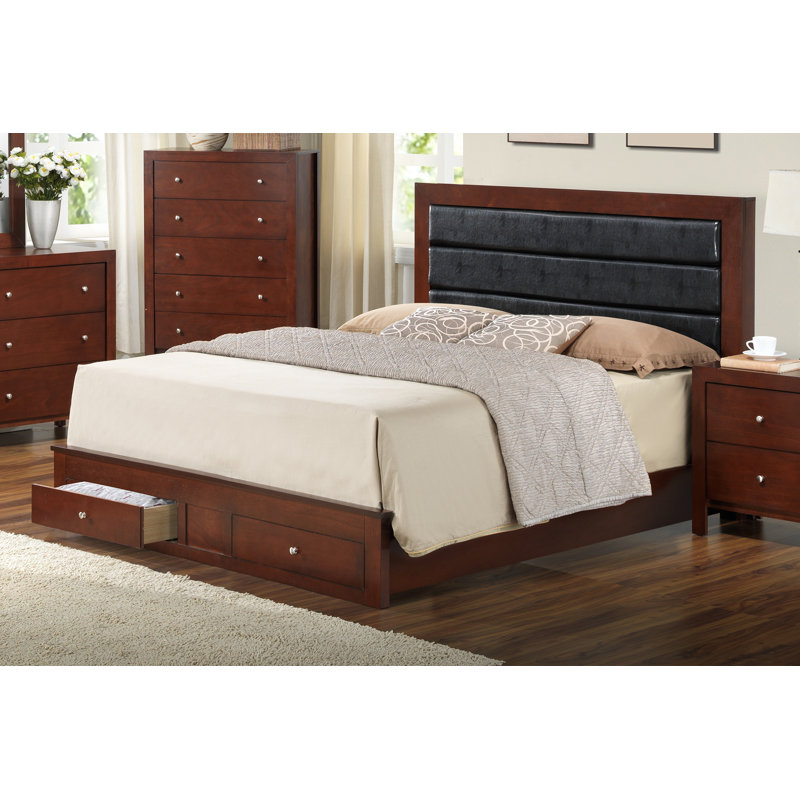 Lisbon Upholstered Platform Storage Bed, Queen, Cherry