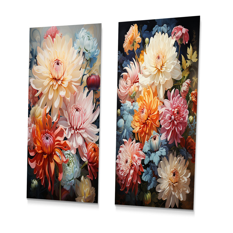 Mums Organic Flow Curved Stems - ensemble d'art mural en métal 2 pièces, H 32 po x l 32 po