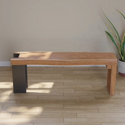 Retro Natural Bench Entrway Bench Metal Legs Bench by George Oliver