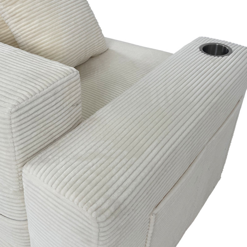 Canapé-lit convertible en velours côtelé sans armatures, 2 en 1, avec porte-gobelets et poche de rangement latérale, Beige