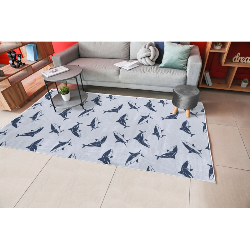 Tapis bleu nuit / gris clair, Rectangle, de 3 pi 11 po x 5 pi 10 po