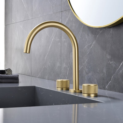 9-3/5" Widespread Dual-Handle Control Bathroom Sink Faucet in Brushed Gold, Lead-Free Solid Brass