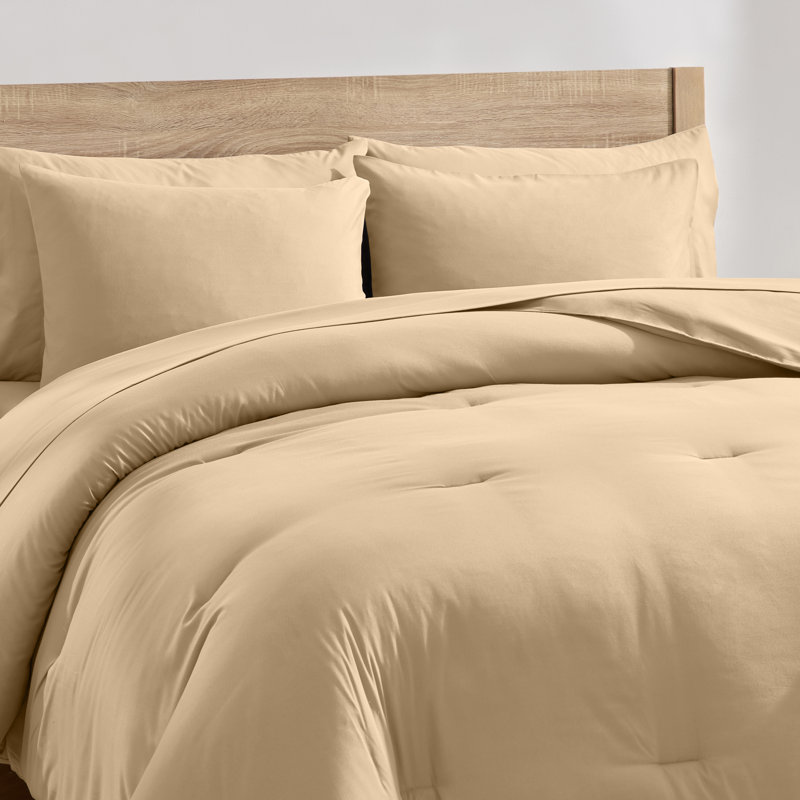 Ensemble d'édredon en microfibre 7 pièces avec draps, Beige, Édredon de très grande taille et 6 pièces suppl
