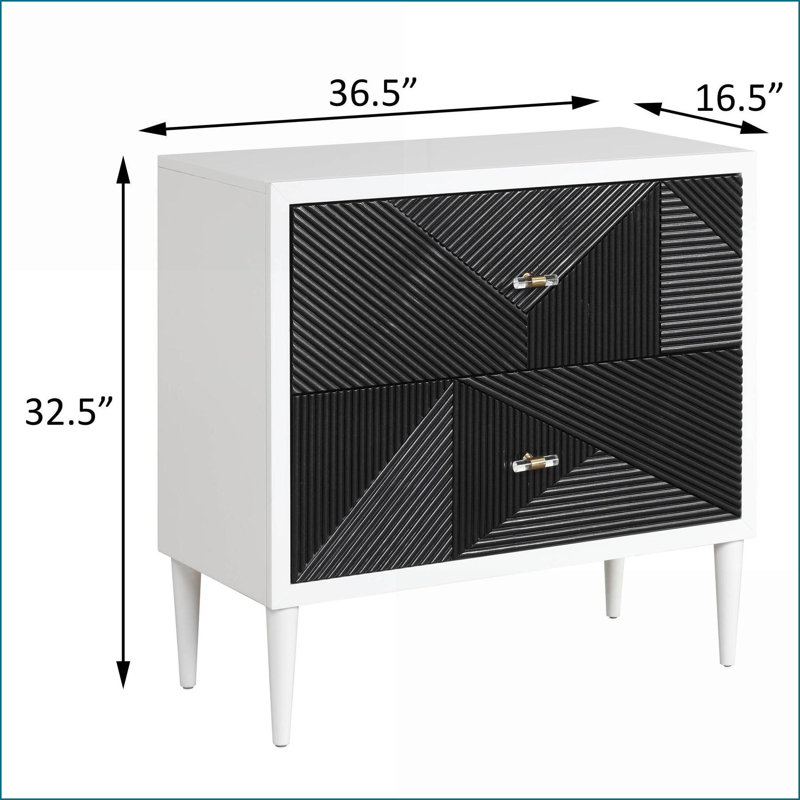 Blanc et blanc Table de chevet décorative noire avec 2 tiroirs - Rangement pour chambre à coucher