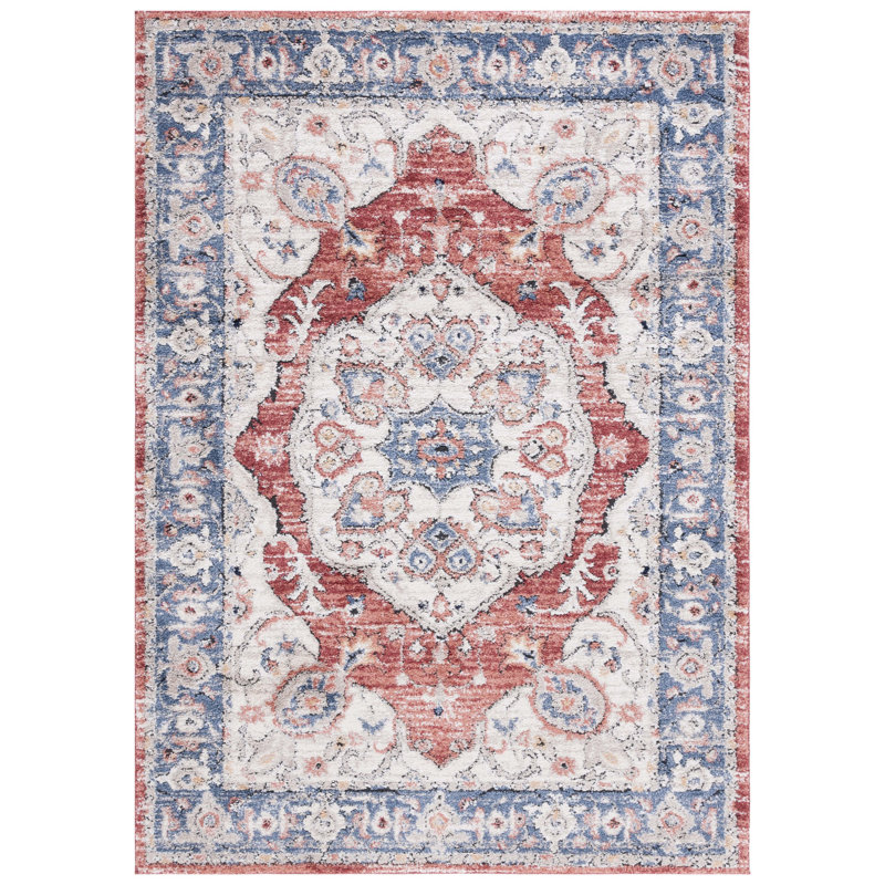 Tapis oriental en polypropylène tissé à la machine en bleu / rouge, Tapis de couloir 2 pi 2 po x 9 pi
