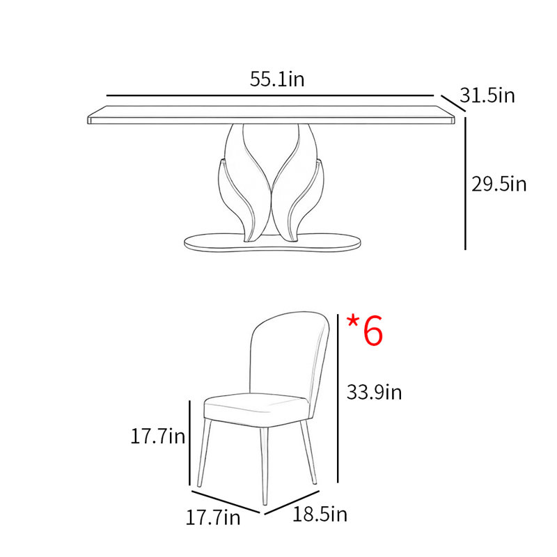 Modern simple light luxury dining table sets, 29.5"H x 55.1"L x 31.5"W
