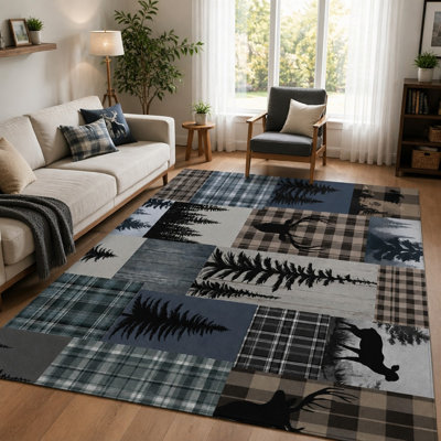 1 tapis rustique à motif écossais à motif écossais - lavande, antidérapant, intérieur pour salon, chambre à coucher, cuisine, bureau et chalet pour la maison