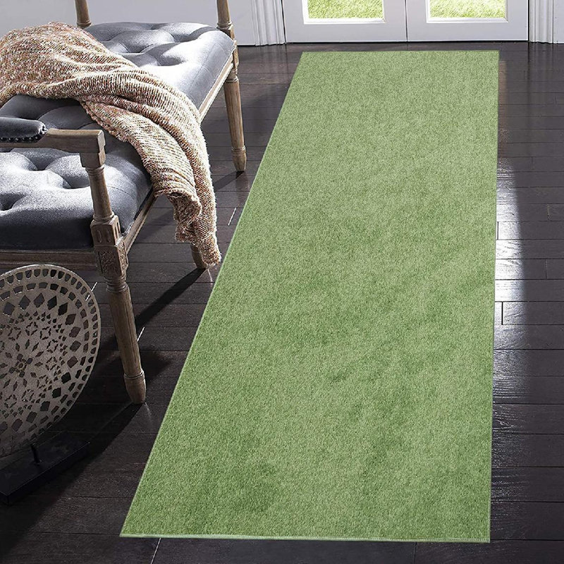 Tapis de couloir de couleur unie en polyester tissé à la machine en vert lime, Tapis de couloir 2 pi x 44 pi