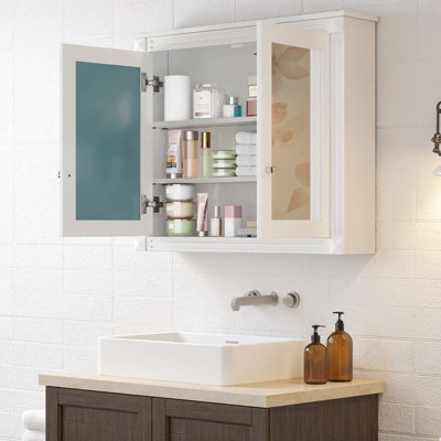 36" x 28" Medicine Cabinet with 2 Mirrored Doors | Wall-Mounted Bathroom Storage Cabinet Finish with 2 Adjustable Shelves & Soft-Close Hinges | Modern Design