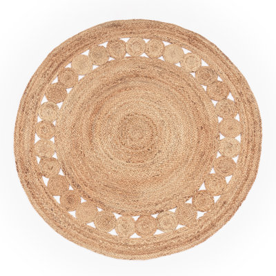 Tapis rond beige uni en fibres naturelles tressées à la main Cardiss