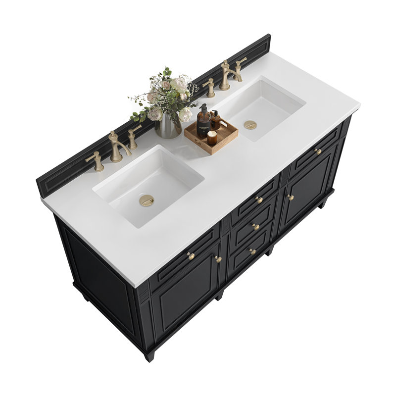 Lorelai 60'' W Double Vanity, Black Onyx, White Zeus, 8" Widespread