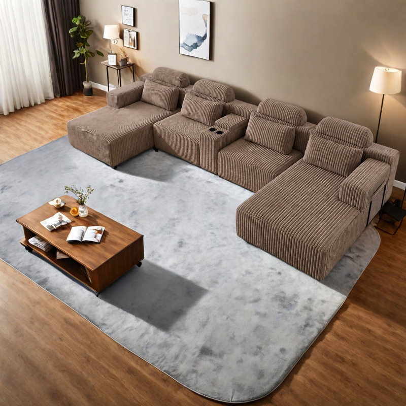 Canapés à compression avec rangement, cinéma maison moderne en velours côtelé 145,7 pouces