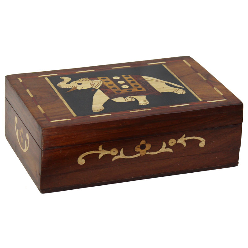 Coffret décoratif en bois de bois d’éléphant à pois fabriqué à la main Agra