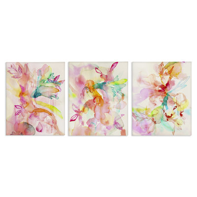 Ensemble de 3 toiles abstraites "Florals & Paint Drip", design par Gemma Bardot