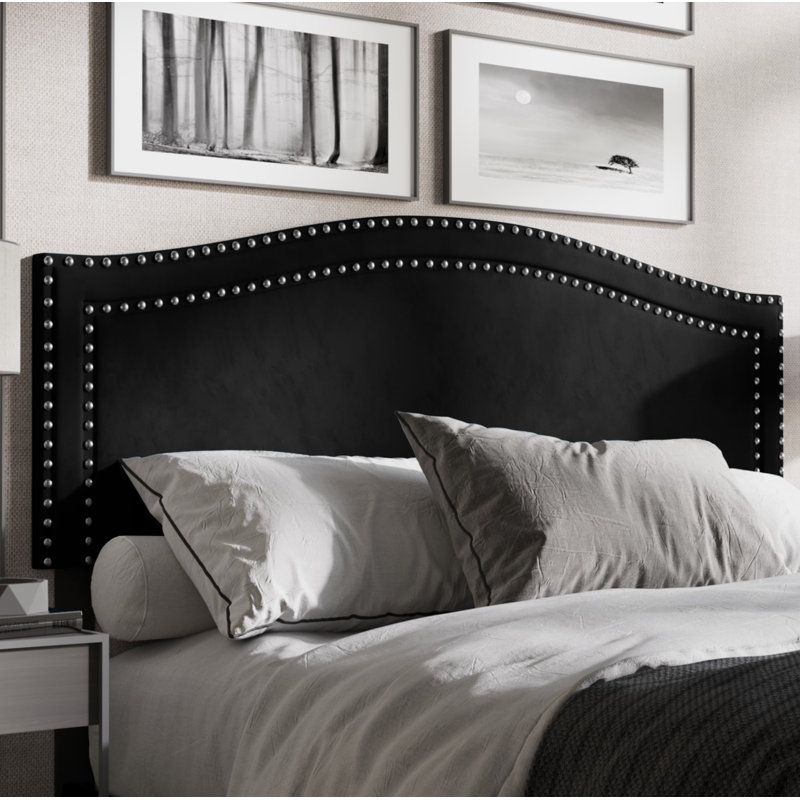 Duyne Glam Velvet Upholstered Panel Headboard, Black, Queen
