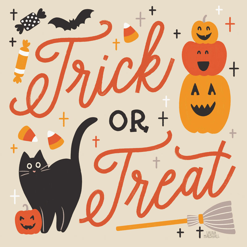 Impression sur toile tendue, "Trick or traiter II avec noir", H 12 po x l 12 po