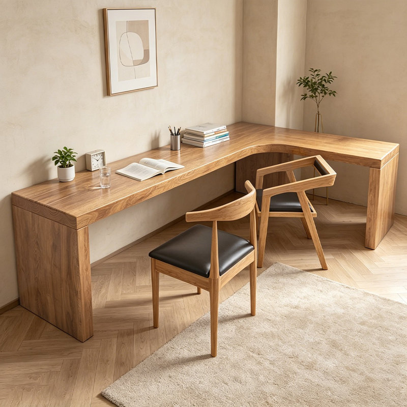 Bureau en bois massif en L Burlywood, Oui, 29.53"H*78.74"W*47.24"D