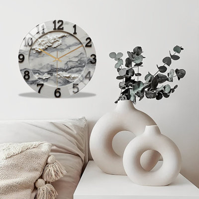 12-Inch Silent Tempered Glass Wall Clock, " Elegant Marble Wall Clock Home Decoration ” Silent Non-Ticking Clock, Battery Operated (AA Batteries Not Included), Artistic Home Decor