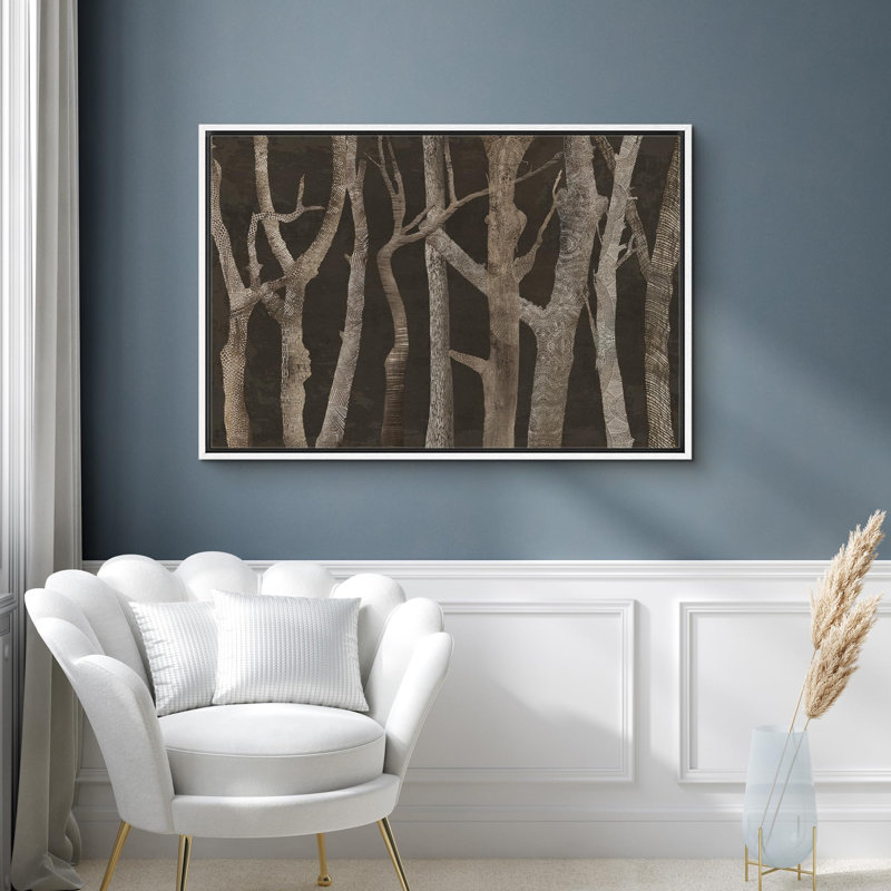 Abstrait forêt brune, troncs de bouleaux, décor de maison de campagne rustique, art moderne sur toile, Blanc