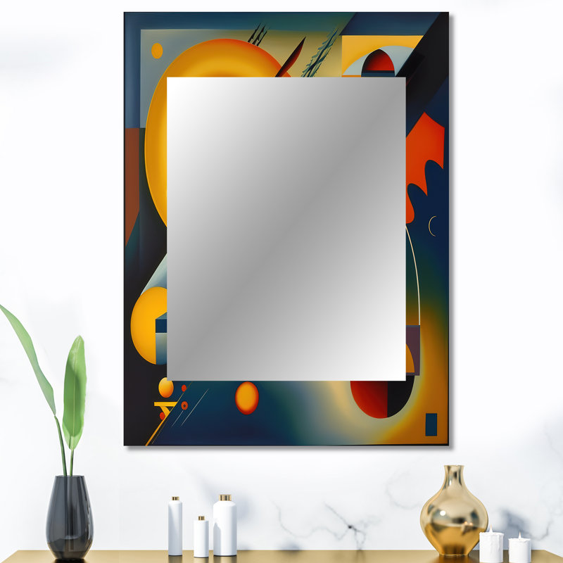 Multicolor Geometric Orange Shapes V - Geometric Decorative Mirror, Modern Wall Mirror, Printed Metal Art, 40" x 30"